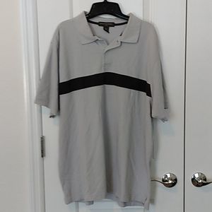 BANANA REPUBLIC MENS GRAY AND BLACK STRIPED POLL
